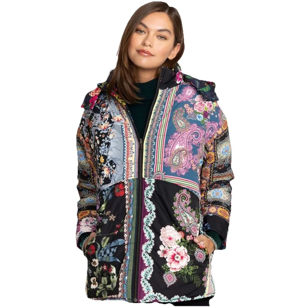 NWOT XS Johnny Was Mauri Puffer Zip Front Hooded Reversible Jacket C40223 $435 - Picture 2 of 16